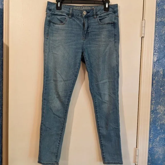 American Eagle Denim Jeggings Size 10 Short Super Stretch Light Medium Wash - Picture 15 of 16